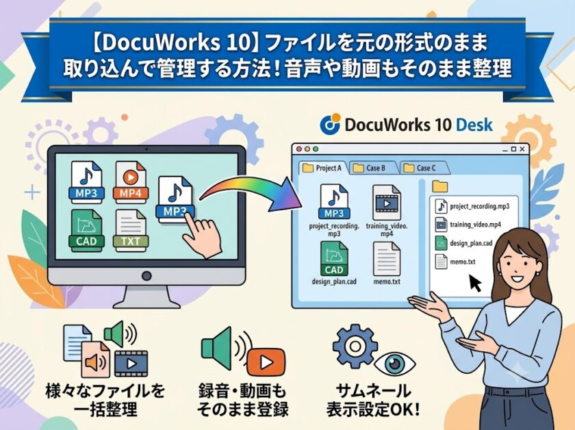 【DocuWorks 10】ファイルを元の形式のまま取り込んで管理する方法！動画や音声ファイルも一括整理