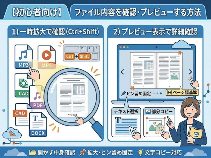 【DocuWorks 10】Deskでファイル内容を確認・プレビューする方法！一時拡大やピン留め機能も解説